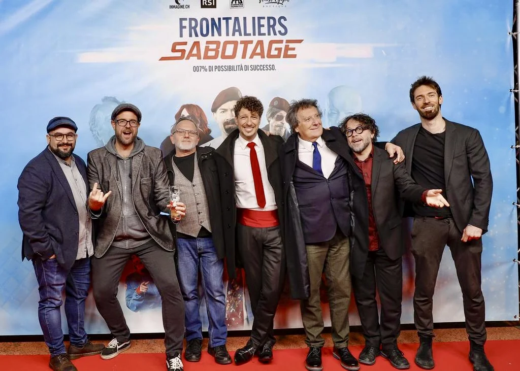 Lorenzo Soldini with cast and creative team at the Frontaliers Sabotage premiere